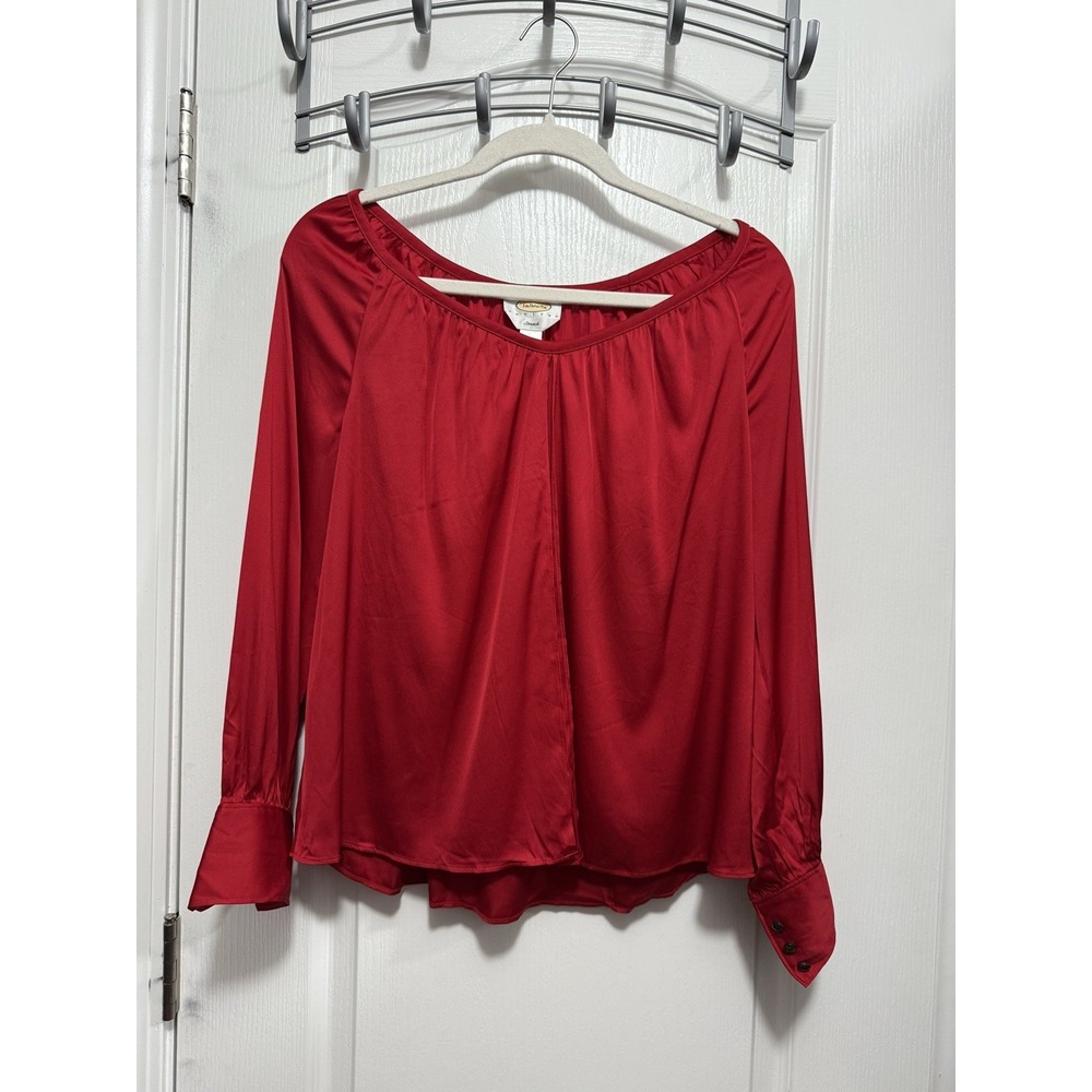 Talbots Silk Split Flyaway‎ Front Blouse Womens 12P Petite Top Red Classic Party